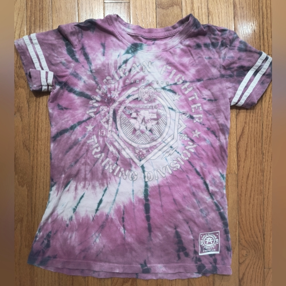 3/$10⭐ American Fighter T-shirt, women's XS, pink,purple, and white tie dye